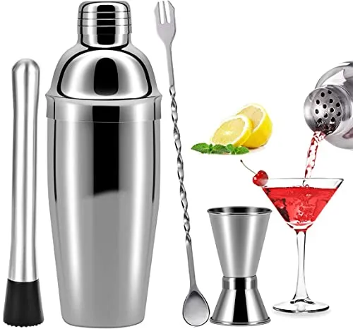 Cocktailshaker Set, 750ML Cocktail Shaker Edelstahl Professioneller Cocktailmixer Bar Cocktailset Kit 4-Teiliges Edelstahl Shaker Bar Zubehör Barware Set für Zuhause oder die Bar