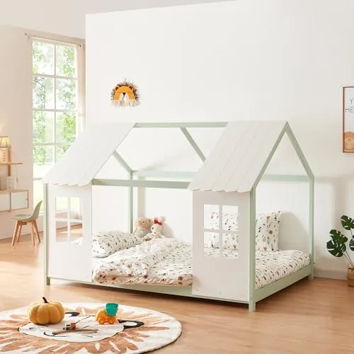 [en.casa] Kinderbett Tostedt - Hausbett aus massiver Kiefer - Betten - Halboffenes Design für gemütliche Träume, ideal für kleine Abenteurer und stilvolle Kinderzimmergestaltung.