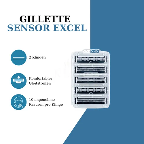 Gillette Sensor Excel Rasierklingen - 5-100er Pack - Herren Rasierklingen mit 2 rostfreien Stahlklingen für eine gründliche und sanfte Rasur. Erhältlich in verschiedenen Packungsgrößen für jeden Bedarf.