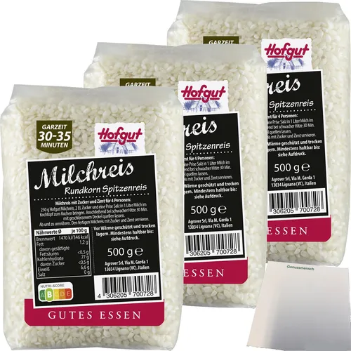 Hofgut Milchreis Rundkorn 3er Pack 3x500g Packung usy Block