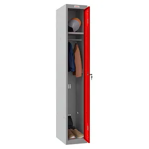 Phoenix Spind PL1130GRK, rot - Bürostuhl mit 1 Abteil, bietet optimale Belüftung, Zylinderschloss für Sicherheit und kann modular zu einem Block montiert werden.