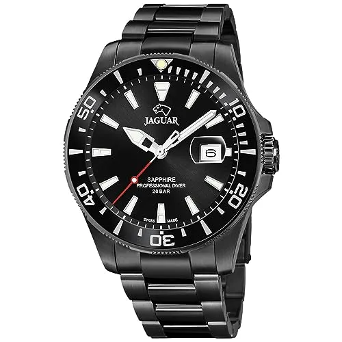 JAGUAR SWISS MADE Pro Diver J989/1 Herren Armbanduhr - Armbanduhren mit Schweizer Quarzwerk, 20 ATM wasserdicht, kratzfestem Saphirglas und drehbarer Lünette - ideal für Sport und Eleganz.