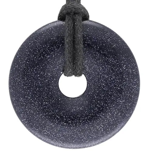 Lebensquelle Plus Edelstein Donut Ø 30 mm + Baumwollband | Naturstein Anhänger Halskette | Echte Heilsteinkette inkl. Band (Blaufluss)