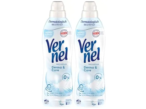VERNEL Derma & Care Weichspüler 2x 37 WL (74 Waschladungen), hypoallergener & speziell für sensible Haut entwickelter Wäscheduft sorgt für unwiderstehliche Weichheit, recycelbar