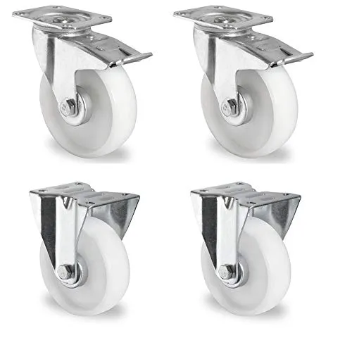 Rollensatz 2 Lenkrollen mit Feststeller + 2 Bockrollen 100 mm Polyamid