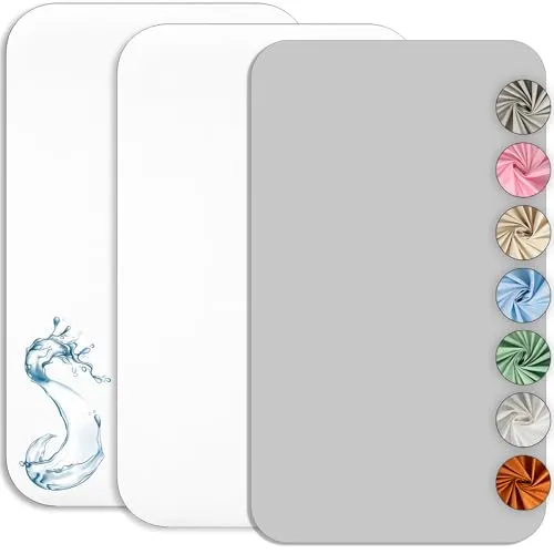 2X Spannbettlaken beistellbett 100% Baumwolle + 1X Matratzenschoner 100% wasserdichtem Material - Set 3X - Kompatibel Chicco, Oeko-TEX (Weiß/Grau, 50 x 83 cm)