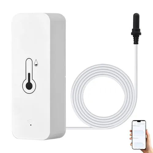 VEGOATY WiFi Hygrometer Thermometer Sensor: Smart Wlan Thermometer Hygrometer Mit Externem Sensor, Innen Außen für Gefrierschrank, Aquarium, App-Alarm,Fernmonitor, Arbeiten Sie mit Alexa