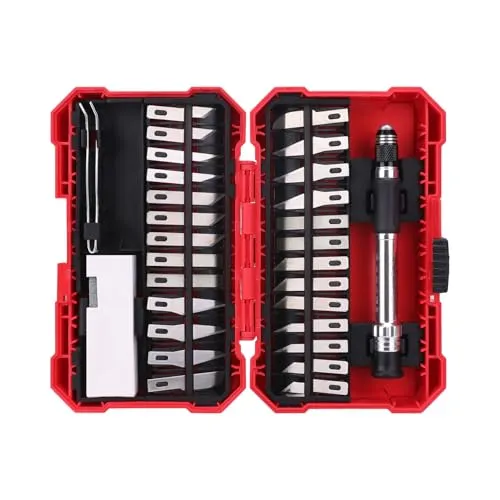 Amazon Basics PräzisionsHobbymesserSet, aus Holz, 29teilig, Rot