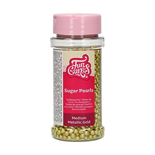 FunCakes Zuckerperlen Mittel Metallic Gold: Kuchenstreusel, guter Geschmack, perfekt zum Dekorieren von Kuchen, essbare Zuckerperlen. 80 g.