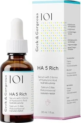 Geek & Gorgeous 101 HA 5 Rich - Hyaluronsäure Serum für pralle Haut - Gesichtsserum mit 5 Formen von Hyaluronsäure für intensive Hydratation und eine weiche, pralle Haut. Ideal für normale und trockene Haut, vegan und parfümfrei.