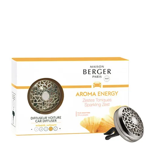 MAISON BERGER PARIS Diffuser Autoduft Set Aroma Energy, Der Diffuser verfügt über einen multidirektionalen Clip, der sich leicht an den Lüftungsschlitzen befestigen lässt., Inkl. Duftkeramik Aroma Energy silberfarben