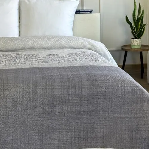 Euromat Tagesdecke Steppdecke Bettüberwurf (Ohne Kissenbezüge) Größe: 220x240 cm (Lila Grau- SY-7207)