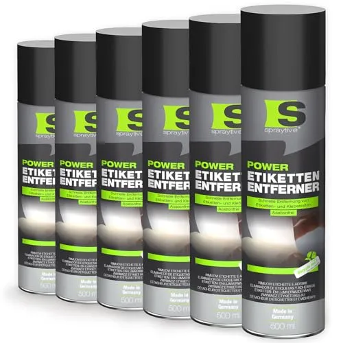 Spraytive 6 x 500ml Power Etikettenentferner – Acetonfrei, Klebereste-Entferner & Etikettenlöser, Reiniger für Aufkleber & Markierungsfarben – Schnelle, rückstandslose Entfernung - Made in Germany