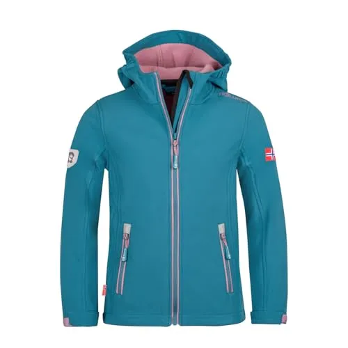 Trollkids Girls Trollfjord Jacket Mädchen Jacke Türkis 128 - Wasserabweisende Softshelljacke für Mädchen, perfekt für Outdoor-Aktivitäten. Mit verstellbaren Ärmeln und reflektierenden Elementen für Sicherheit und Komfort.