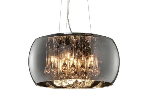 Pendelleuchte mit Chrom verspiegeltem Glasschirm & Kristall Ø 40cm - Hängeleuchte mit elegantem Chrom-Design und 5 dimmbaren G9 LEDs, ideal für stilvolle Raumbeleuchtung und Atmosphäre.