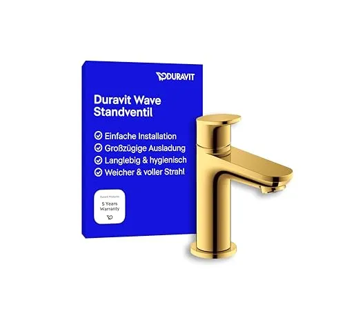 Duravit Wave Standventil ohne Ablaufgarnitur - Waschtischarmatur in elegantem gold poliert, mit AirPlus-Technologie für einen fülligen Wasserstrahl und einfacher Installation über flexible Anschlussschläuche.
