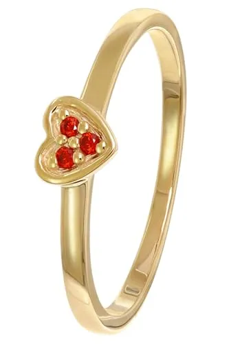 trendor Damenring Gold 333/8K Herz Mit Roten Zirkonias eleganter Ring für Frauen, tolles Schmuckstück und edles Accessoire, 41539-52 Ringgröße 52/16,6