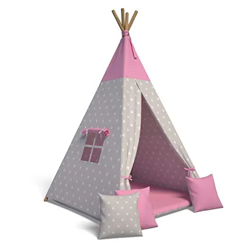 Bestes Indianerzelt für Kinder - Tipi Zelt mit Weichen Kissen | Langlebiges Spielzelt für Indoor und Outdoor | Kinderfreundliches Tippi Zelt für Kinderzimmer