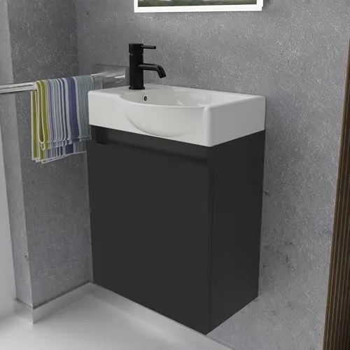Alpenberger Badmöbel-Set Gäste WC 2-tlg. mit Waschtisch - Elegantes Badmöbel-Set für kleine Bäder, wandhängend für mehr Bewegungsfreiheit. Inklusive praktischen Softclose-Funktionen und in 7 Farben erhältlich, ideal für Ihr Gäste-WC.