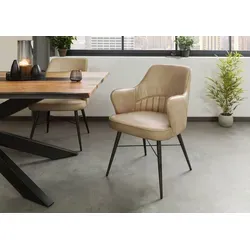 Stuhl Echtleder 55x62x84 beige IRON LABEL #130 - Eleganter Esszimmerstuhl aus 100% Echtleder mit stylischen Armlehnen. Der markante Materialmix aus Leder und Metall verleiht Ihrem Raum einen modernen Industrial-Look. Entdecken Sie die gesamte IRON LABEL Serie!