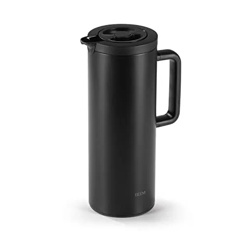 BEEM Thermoskanne | Praktische Kaffee- & Teekanne | Inkl. auslaufsicherem Deckel mit Drehverschluss & Druckknopf | Hält Getränke bis zu 12 Stunden heiß oder kalt | modernes Design | 1 L [Mattschwarz]