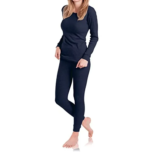 MT Damen Ski- & Thermowäsche Set - warme Unterwäsche Langarm mit weicher Innenseite - Navy L