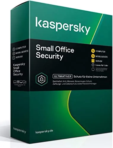 Kaspersky Small Office Security 8 | 5 Geräte & 1 Server - Security-Suiten mit umfassendem Ransomware-Schutz für Windows-Server und mobilen Sicherheitsfunktionen für Android, ideal für kleine Unternehmen.