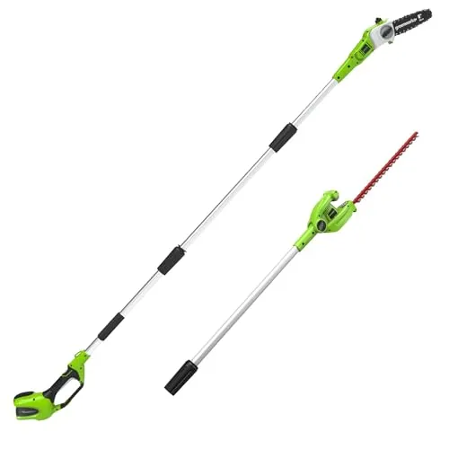 Greenworks G40PSH 2-in-1 Akku Stabheckenschere & Akku Hochentaster mit Schultergurt, Astsäge 20 cm Klinge, Heckenschere 51 cm Doppelklingen, OHNE 40 V Akku & Ladegerät, 3 Jahre Garantie