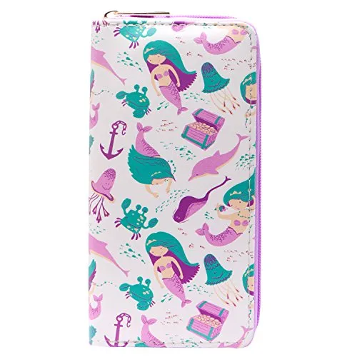 DonDon Geldbörse Damen mit Reißverschluss Portemonnaie Geldbeutel Damen Kinder Mädchen Meeresrauschen