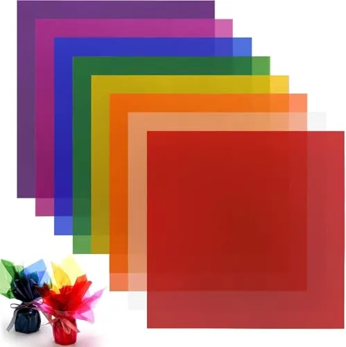 MUYYIKA 120 Blatt Farbige Transparente Folien, 15cm x 15cm Bunte Transparency Film, Farbige Zellophanfolien für DIY, Farbig Zellophanfolie, Farbig Cellophan Folie, für Blumen