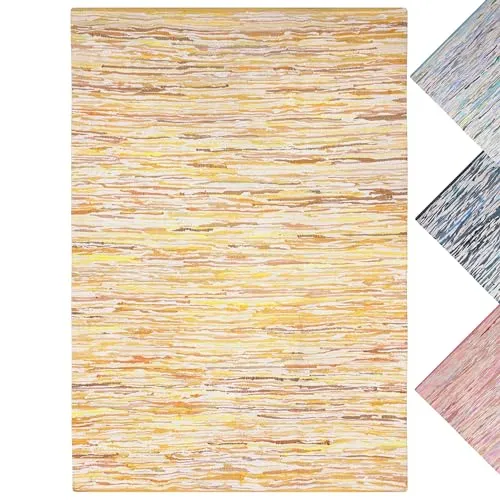 MY-RUG Handgewebter Flickenteppich aus Baumwolle | Fleckerlteppich in Handarbeit gewebt | Boho Teppich | bunter Kinderteppich, weich & strapazierfähig | Baumwollteppich | Gelb Gold, eckig 120 x 170 cm