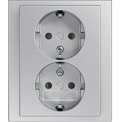 Busch-Jaeger 202 EUJB-83 Schutzkontakt Doppelsteckdose Safety+, Komplettabdeckung, mit erhöhtem Berührungsschutz, mit Befestigungskrallen, aluminium silber matt, Plattform 63