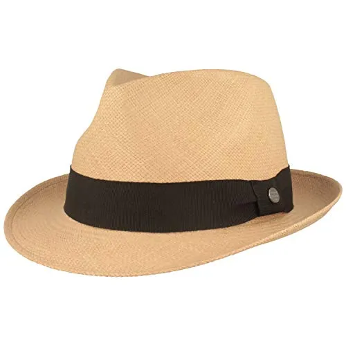Breiter ORIGINAL Panama-Hut | Stroh-Hut | Sommer-Hut aus Ecuador – Schmaler Trilby - Handgeflochten, UV-Schutz, Bruchschutz - Stone, L