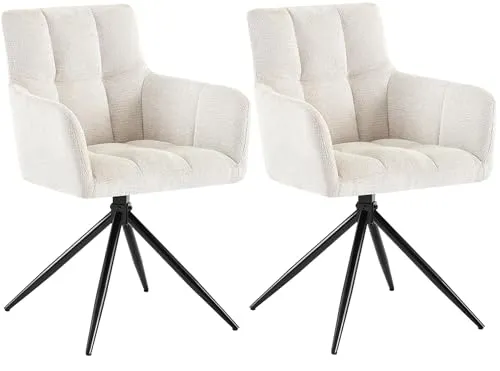 CLP Esszimmerstühle 2er Set Jonah, drehbar mit Armlehnen - Esszimmerstühle mit 180° Schwenkmechanismus, ideal für flexibles Sitzen beim Essen oder Arbeiten. Belastbar bis 150 kg und modernes Design in Creme, perfekt für kleine Räume.