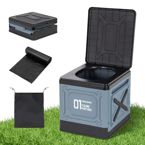 Leogreen Campingtoilette Faltbar Faltbare Mobile Toilette mit 12 Toilettenbeuteln und Aufbewahrungstasche,Trockentrenntoilette für Outdoor Camping Festival Stau Zelten (Blau)