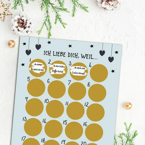 Adventskalender zum Rubbeln ICH LIEBE DICH Adventskalender A3 Weihnachtskalender