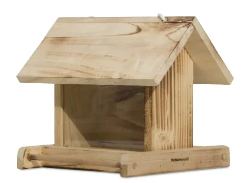 Vogelfuttersilo Garden: Hochwertiges Vogelhaus aus Massivholz - Vogelhäuser, aus gehobeltem und geflammtem Massivholz, mit Sitzstangen und Glasfenstern für einfache Futterstandskontrolle. Ideal für die Fütterung von Wildvögeln.