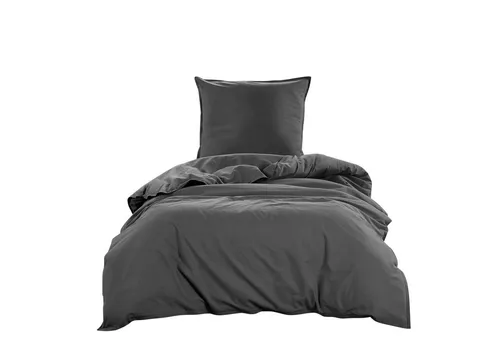 wometo Bettwäsche Renforce Stone-Washed 155x220 & 80x80 - Bettwäsche-Set in dunkelgrau im modernen Stone-Washed-Stil, aus 100% Baumwolle, weich und pflegeleicht, ideal für einen stilvollen Schlafbereich.