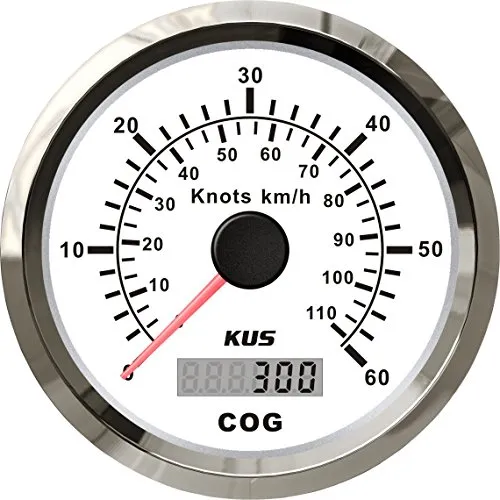 KUS Tachometer, Kilometerzähler, 60 Knots 110 km/h, für Boat Yachts, 85 mm, mit Hintergrundbeleuchtung (weiß)
