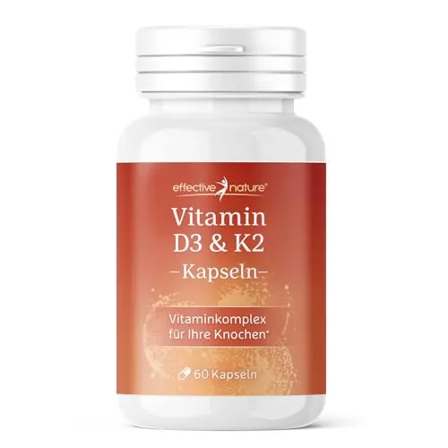 Vitamin D3 + K2 Kapseln - 60 Stück für zwei Monate - D3 und K2 hochdosiert - Mit 25 mcg Vitamin D3 und 90 mcg Vitamin K2 pro Tag