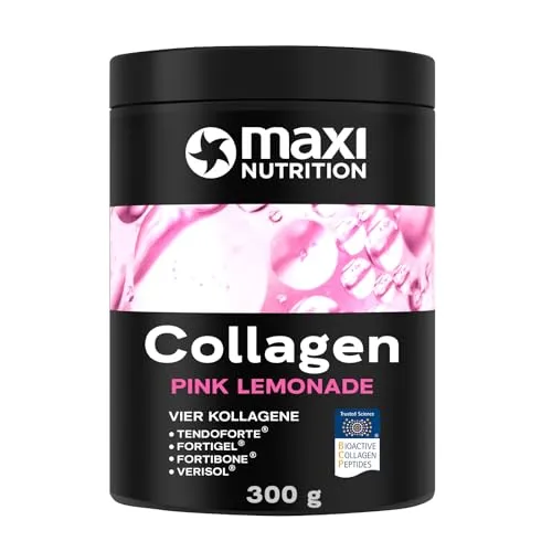 MaxiNutrition Collagen Peptides 300 g Pink Lemonade Kollagen Pulver, mit Vitamin C, Kollagenhydrolysat, für Haut Knochen Knorpel und Muskelmasse, Proteinpulver, passt perfekt in deine Routine
