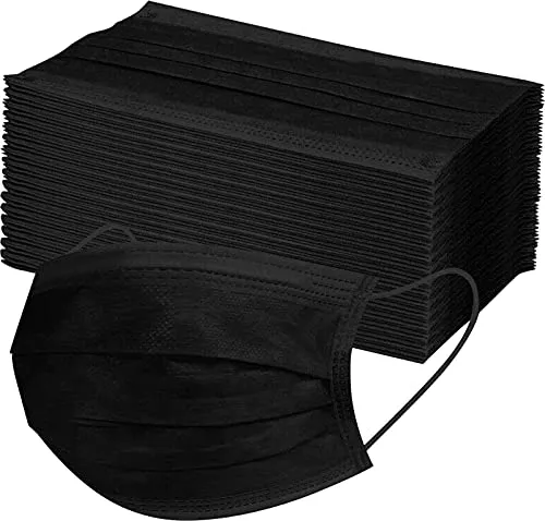 EWANTO 50x Einweg Gesichtsmaske aus Vlies,Hygienemaske, Maske zum Mund Nasen Schutz mit Ohrenschlaufen schwarz