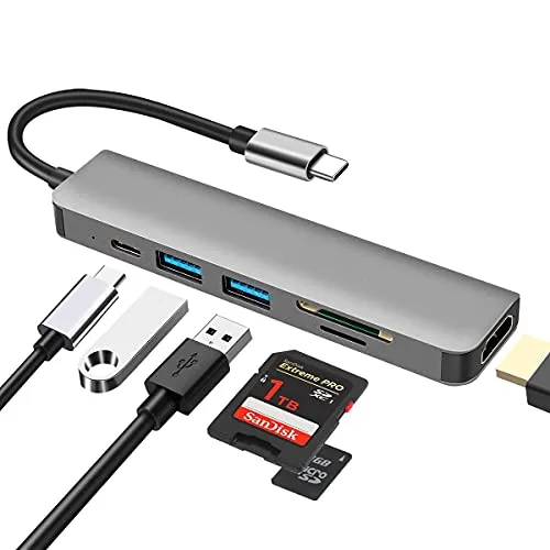 in 1 USB-C-Hub, DEMKICO Multiport Adapter mit 4K HDMI, SD/TF-Kartenleser, USB 3.0 & USB 2.0 Anschlüsse, Type C PD 100W Ladegerät für MacBook Pro/MacBook Air/Dell XPS und Anderen USB-C-Geräten 6