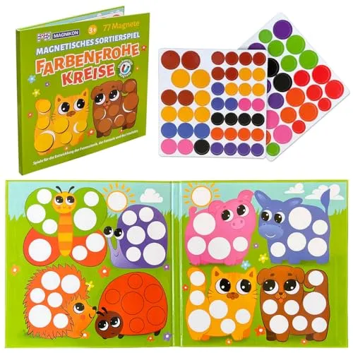MAGNIKON Zuordnungsspiel Farbenfrohe Kreise mit 77 Magneten, Magnetisches Sortierspiel, Tangram Spielzeug, Mosaik Steckspiel für Kinder, Montessori ab 3 Jahre
