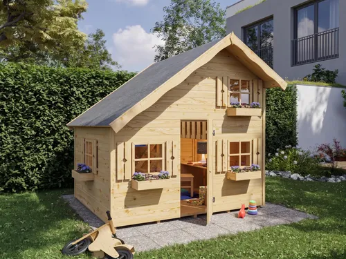 Spielhaus Tom 15 mm naturbelassen – Vielseitiger Spielspaß - Das Spielhaus