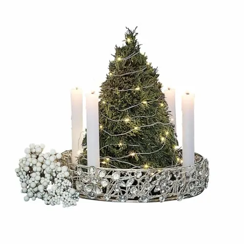 Loberon Kerzenhalter Hope - Hochglänzender Kerzenständer für 4 Stabkerzen, mit glitzernden Glassteinen, ideal für Advent und Weihnachten