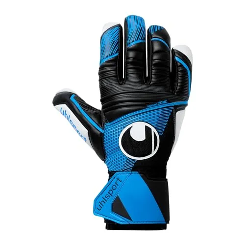 Uhlsport Torwarthandschuhe Soft Hn Comp blau|schwarz 8,5 - Torwarthandschuhe für optimale Ballkontrolle und Schutz, ideal für ambitionierte Torhüter, Größe 8,5 in stylischem Schwarz/Fluo Blau.