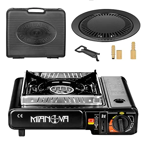 Mianova Campingkocher Outdoor Gaskocher Shisha BBQ Anzünder Grill Notfallkocher Gaskartuschen Gas Kocher Herd Set Grillplatte