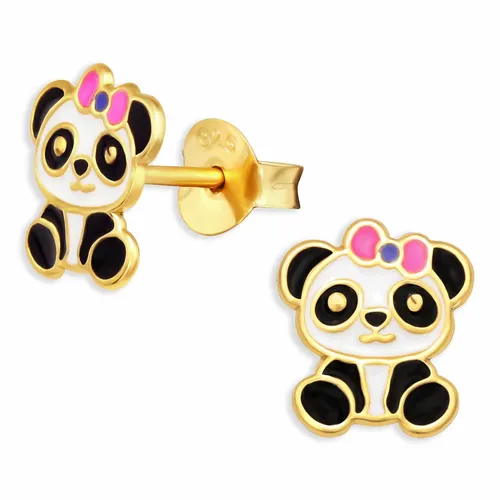 Panda Ohrringe Ohrstecker 925 Silber Gold Kinder Damen Mädchen Schmuck