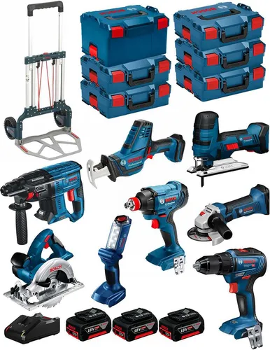 BOSCH Kit 18V BK802 (GST18V-LIS+GKS18V-LI+GBH18V-21+GWS18-125V-LI+GSR18V-55+GSA18V-LIC+GDX18V-180+GLI18V-300+3x5,0Ah+GAL18V-40)